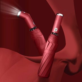 회전 LED 라이트 손잡이 자동 우산 대형 양우산 방수 자외선차단