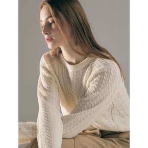 Italy Cotton Cable Pullover (IVORY)