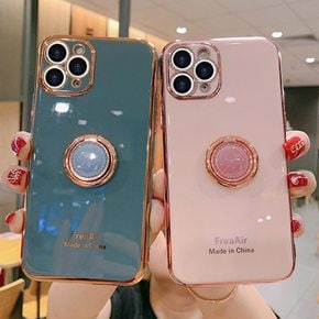 아이폰 11 PRO XR X XS MAX 심플 슬림핏 골드라인 360도 핑거링 거치대 실리콘 소프트 휴대폰 케이스