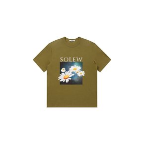 Flower Graphic Short Sleeve T-shirt_Khaki