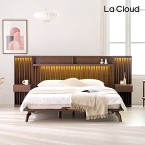 호텔식 헤일리 LED조명 고무나무 원목 평상형 침대 LK