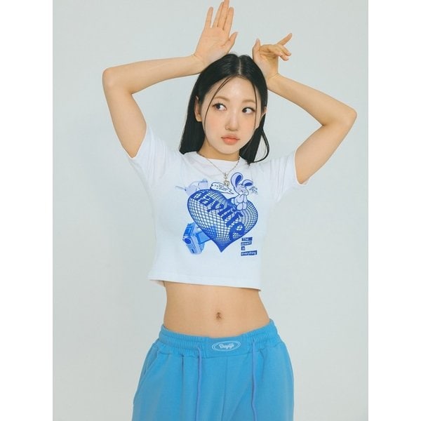 하트 데이니 크롭 하프 티셔츠 (화이트)