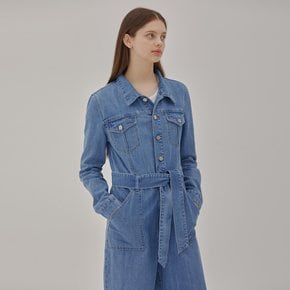 DENIM BELT JUMPSUIT BLUE