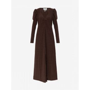 가니 위클리특가WOMEN 23SS STRETCH SEERSUCKER V-NECK MAXI DRESS CHICORY COFFEE F7433 979 27