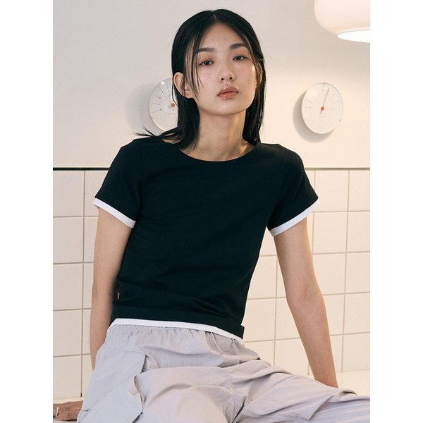 [SPNK] 레이어드 투톤 티셔츠_블랙&화이트