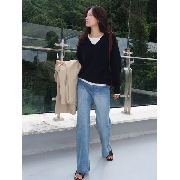 SIJN6099 90s 부츠 컷 페이드 데님_Medium blue