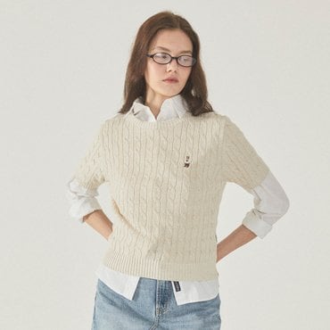 후아유 Steve Round neck Melange Cable Sweater WHKAF3701F