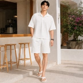 WJS 남자 링클 텍스처 카라 하프 셋업