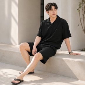 WJS 남자 링클 텍스처 카라 하프 셋업