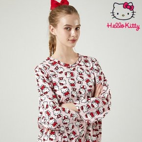 산리오 헬로키티 프리미엄 홈웨어 다이마루 면 긴소매 긴팔 원피스 HK-4531