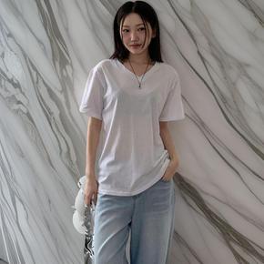 여자 V넥 면원단 무지컬러 반소매 티셔츠