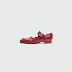 ZOUBLE Double Buckle Leather Loafer - Red