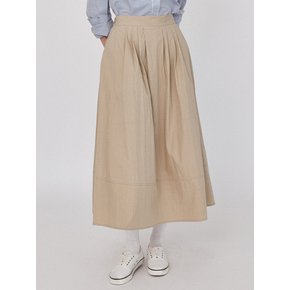Pleats Flow Banding Long Skirt - Beige