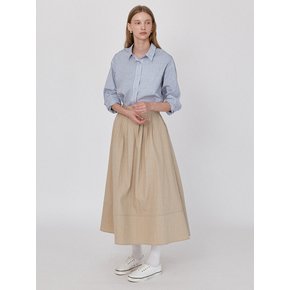 Pleats Flow Banding Long Skirt - Beige