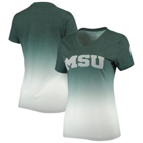 3837893 BOXERCRAFT Womens Heathered Green Michigan State Spartans Ombre V-Neck T-Shirt