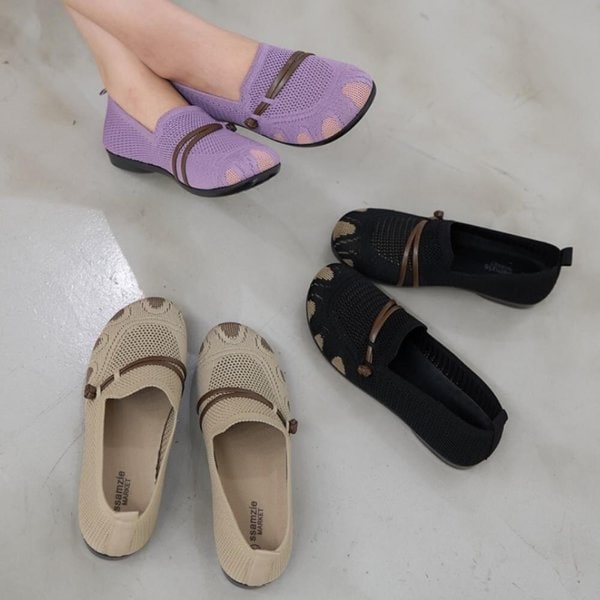 [옷자락] 여자 스트랩 니트 고무솔 경량 낮은굽 단화 슬립온