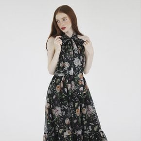 에어리 홀터 롱드레스 (블랙 플라워) Airy halter long dress (Black Flower)