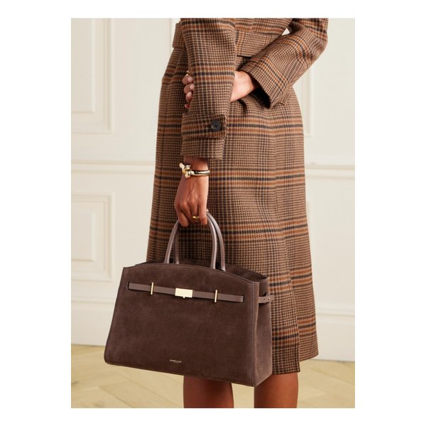 드멜리어 더 허드슨 미디 가죽 트리밍 스웨이드 토트 초콜릿 46376663162913565