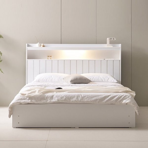 [보루네오]호텔라인 KC812 서랍장 조명침대 SS (매트별도)