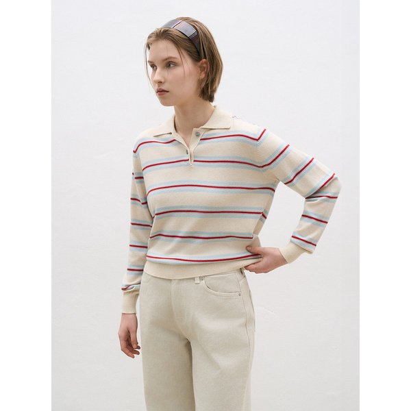 Stripe Collar Knit_Beige