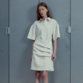 VALERY Tweed Draped Shirt Dress[Japan Fbric]_Ivory Tweed