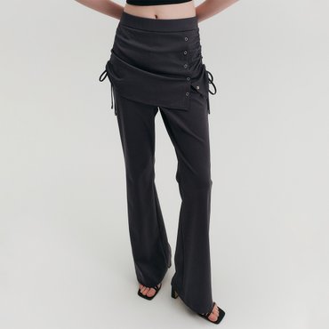 룩캐스트 로빈 레이어드 세미 부츠컷 팬츠_차콜 / ROBIN LAYERED SEMI BOOTCUT PANTS_CHARCOAL