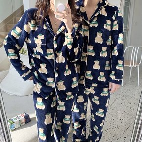 1+1 포근 그린 베어 커플 잠옷 파자마 세트