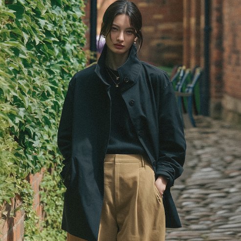틸아이다이 High neck trench coat TIFA01CT03_Black