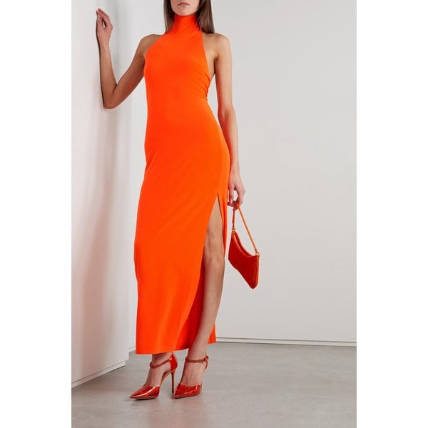 노마카말리 브라이트 오렌지 스트레치 저지 터틀넥 미디 원피스 1647597302745357