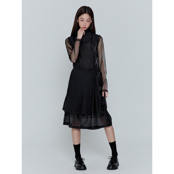 Half Neck Sheer Wrap One-Piece_black