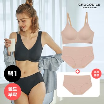 크로커다일 3종세트 택일 브라1+팬티2  라이크라 쉘론 몰드부착 V넥 스트랍_P353830900