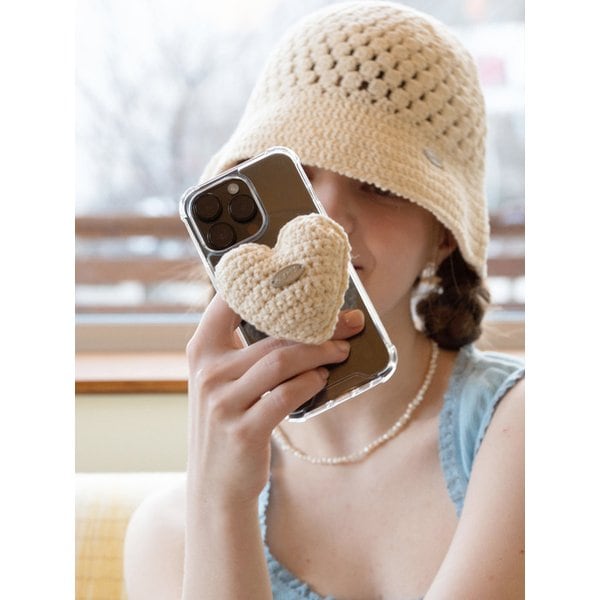 No.66 / Chubby Heart Griptok _ Cream (통통 하트 크로쉐 뜨개 그립톡)