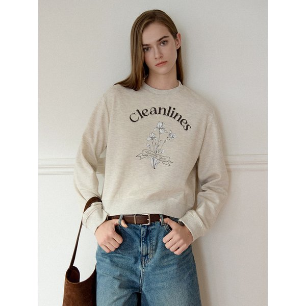 Flower Graphic Crop Sweatshirts Oatmeal AT5TSF072OT