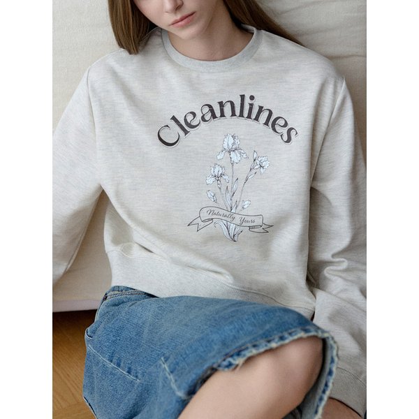Flower Graphic Crop Sweatshirts Oatmeal AT5TSF072OT