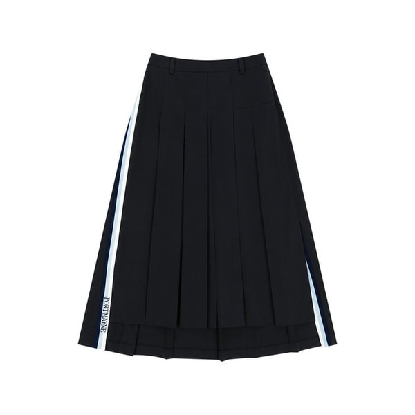 LINE COLORED PLEATS LONG SKIRT - NAVY