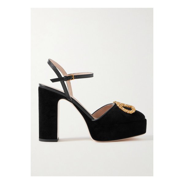 브이로고 장식 가죽 트리밍 벨벳 플랫폼 펌프스 105mm 블랙 46376663162845470