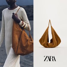 ZARA 자라 다크 탄 스웨이드 맥시 버킷 숄더 백