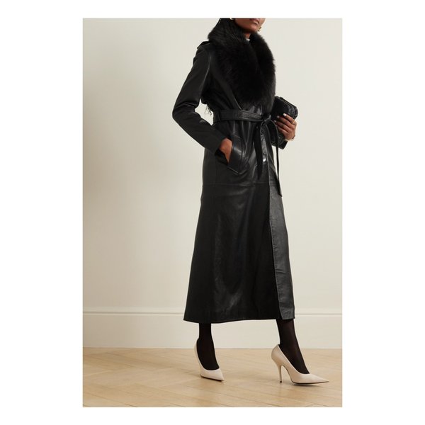 누어 해무어 넷 서스테인 다코타 벨트 시어링 트리밍 가죽 코트 블랙 1647597324883950