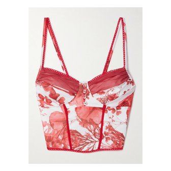 CHARO RUIZ 차로루이즈 페이시 크롭 스캘럽 플로럴 프린트 코튼 혼방 뷔스티에 탑 레드 1647597339772086