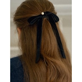 T Pearl Velvet Ribbon Hairtie_Black