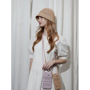 RAFFIA CELLPHONE CROSS BAG-PALE PINK/BEIGE