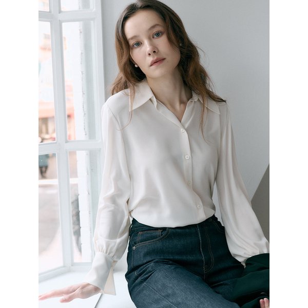 [Drama Signature] Wide Collar Silky Blouse_2color