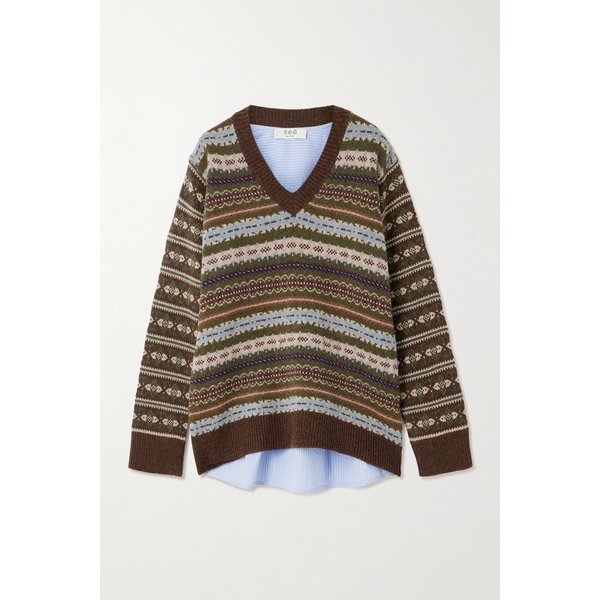 시아라 스트라이프 코튼 포플린 페어 아일 울 스웨터 46376663162969455