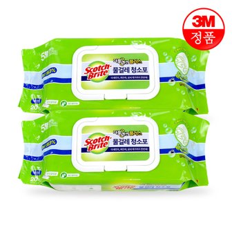 3M 스카치브라이트 물걸레청소포 더블액션 대형 20매 x 2개 물티슈청소포