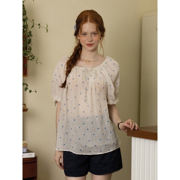 DD_Blue dots loose blouse_WHITE