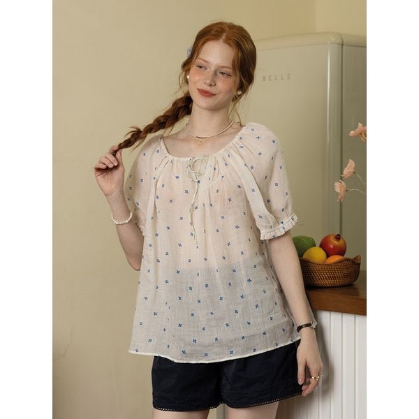 DD_Blue dots loose blouse_WHITE