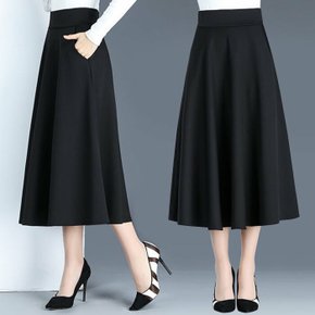 / 여성 A라인 포켓 허리밴딩 블랙 스커트 URK_273
