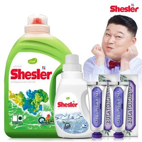 강호동의 쉬슬러 액상 세제 유칼립투스 3.05L 1개+센스티브 650ml 1개+잇몸케어 치약 100g 2개.