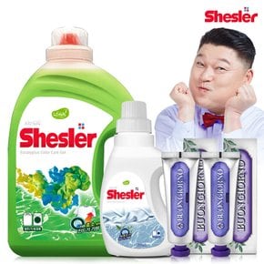 강호동의 쉬슬러 액상 세제 유칼립투스 3.05L 1개+센스티브 650ml 1개+잇몸케어 치약 100g 2개.