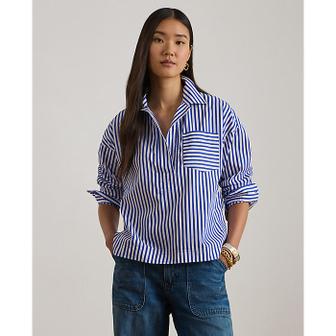 로렌 랄프 로렌 스트라이프 코튼 브로드클로스 크롭 셔츠(WMLRSHTS6820534400)